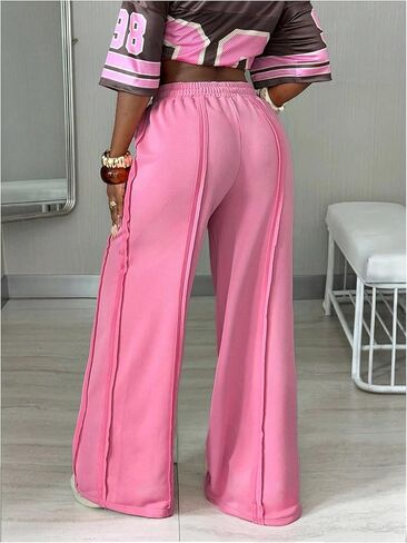 SHENHE Women's Drawstring Waist Sweatpants Wide Leg Y2k Baggy Pants Seam Detail Trousers in Saudi Arabia