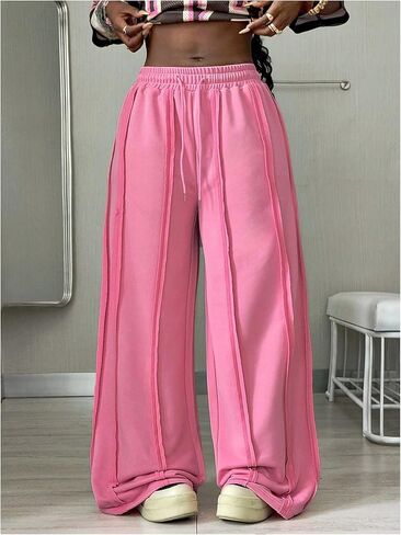 SHENHE Women's Drawstring Waist Sweatpants Wide Leg Y2k Baggy Pants Seam Detail Trousers in Saudi Arabia