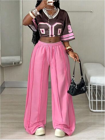 SHENHE Women's Drawstring Waist Sweatpants Wide Leg Y2k Baggy Pants Seam Detail Trousers in Saudi Arabia