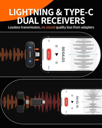 ميكروفون صغير لجهاز iPhone، ميكروفون لاسلكي lavalier، Podcast lav، إلغاء الضوضاء، ميكروفون صغير الحجم لتسجيل الفيديو، مقابلة Android، Vlog، YouTube Tiktok (USB-Type C، أسود) in Kuwait