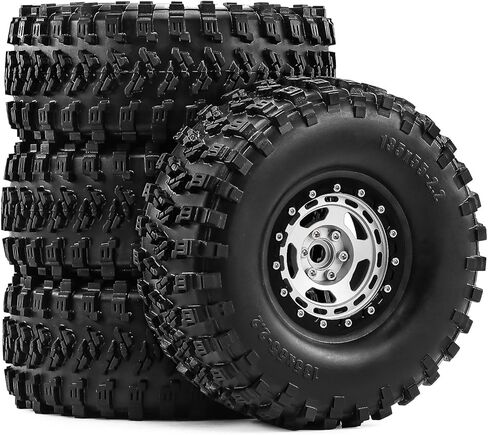 4 قطع 2.2 عجلات وإطارات زاحفة RC من Beadlock (135 ملم) - تناسب 1/10 محوري SCX10/RBX10/Wraith 90048/90018 Traxxas TRX4 (فضي) in Kuwait
