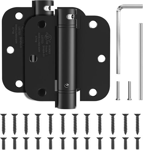JIW Self Closing Door Hinges 3.5 Inch Matte Black Spring Hinge with 5/8'' Radius Corners, Adjustable Tension for Garage, Front and Back Door, UL Listed, 2 Pack in Saudi Arabia