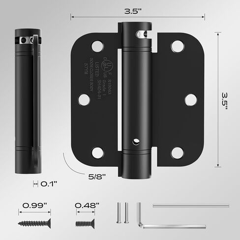 JIW Self Closing Door Hinges 3.5 Inch Matte Black Spring Hinge with 5/8'' Radius Corners, Adjustable Tension for Garage, Front and Back Door, UL Listed, 2 Pack in Saudi Arabia