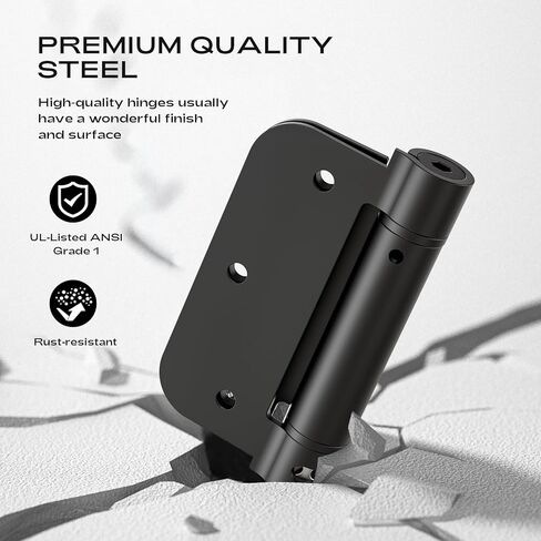 JIW Self Closing Door Hinges 3.5 Inch Matte Black Spring Hinge with 5/8'' Radius Corners, Adjustable Tension for Garage, Front and Back Door, UL Listed, 2 Pack in Saudi Arabia