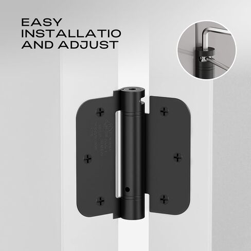 JIW Self Closing Door Hinges 3.5 Inch Matte Black Spring Hinge with 5/8'' Radius Corners, Adjustable Tension for Garage, Front and Back Door, UL Listed, 2 Pack in Saudi Arabia