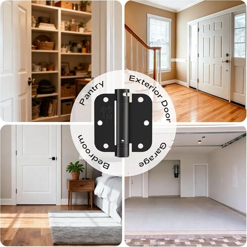 JIW Self Closing Door Hinges 3.5 Inch Matte Black Spring Hinge with 5/8'' Radius Corners, Adjustable Tension for Garage, Front and Back Door, UL Listed, 2 Pack in Saudi Arabia
