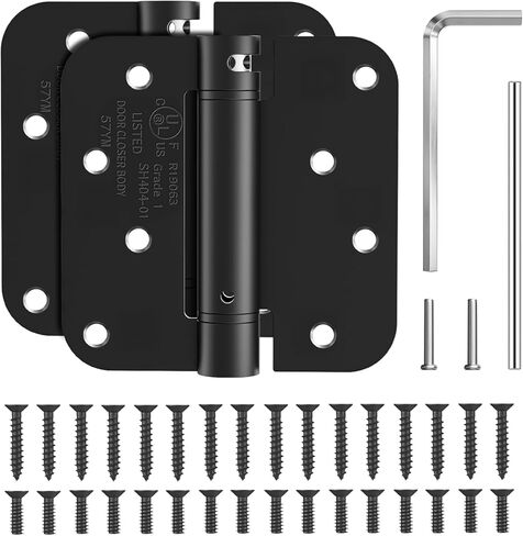 JIW Self Closing Door Hinges 3.5 Inch Matte Black Spring Hinge with 5/8'' Radius Corners, Adjustable Tension for Garage, Front and Back Door, UL Listed, 2 Pack in Saudi Arabia