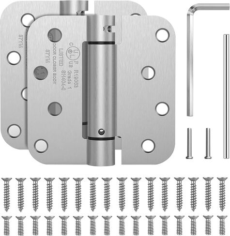 JIW Self Closing Door Hinges 3.5 Inch Matte Black Spring Hinge with 5/8'' Radius Corners, Adjustable Tension for Garage, Front and Back Door, UL Listed, 2 Pack in Saudi Arabia