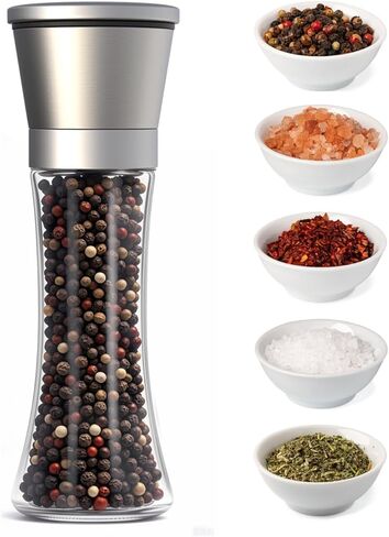 1 Pack Salt or Pepper Grinder - Stainless Steel Glass Manual Mills, Refillable Adjustable Coarseness in Saudi Arabia