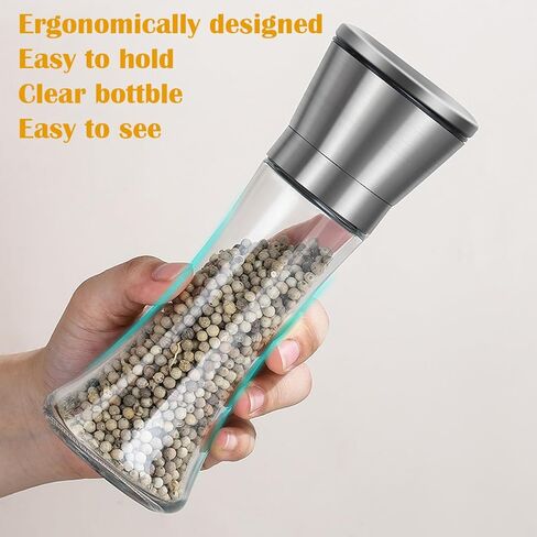 1 Pack Salt or Pepper Grinder - Stainless Steel Glass Manual Mills, Refillable Adjustable Coarseness in Saudi Arabia