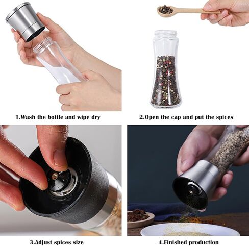 1 Pack Salt or Pepper Grinder - Stainless Steel Glass Manual Mills, Refillable Adjustable Coarseness in Saudi Arabia