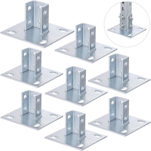 8 PCS Strut Post Bases for 1-5/8 in Square Single Channel, U-Shape Floor Mount Post Base with 4 Slotted Holes, 5.7 x 5.7 in Flat Plate, Galvanized Carbon Steel Post Brackets in Saudi Arabia