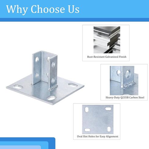 8 PCS Strut Post Bases for 1-5/8 in Square Single Channel, U-Shape Floor Mount Post Base with 4 Slotted Holes, 5.7 x 5.7 in Flat Plate, Galvanized Carbon Steel Post Brackets in Saudi Arabia