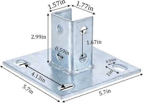 8 PCS Strut Post Bases for 1-5/8 in Square Single Channel, U-Shape Floor Mount Post Base with 4 Slotted Holes, 5.7 x 5.7 in Flat Plate, Galvanized Carbon Steel Post Brackets in Saudi Arabia