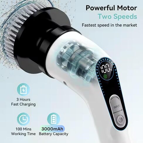 Electric Spin Scrubber for Cleaning, Cordless Power Scrubber with Long Handle, 10 Replaceable Brush Heads, 2-Speed, IPX7 Waterproof for Bathroom, Shower, Tub, Tile & Kitchen in Saudi Arabia