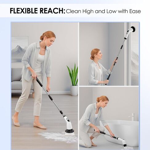 Electric Spin Scrubber for Cleaning, Cordless Power Scrubber with Long Handle, 10 Replaceable Brush Heads, 2-Speed, IPX7 Waterproof for Bathroom, Shower, Tub, Tile & Kitchen in Saudi Arabia