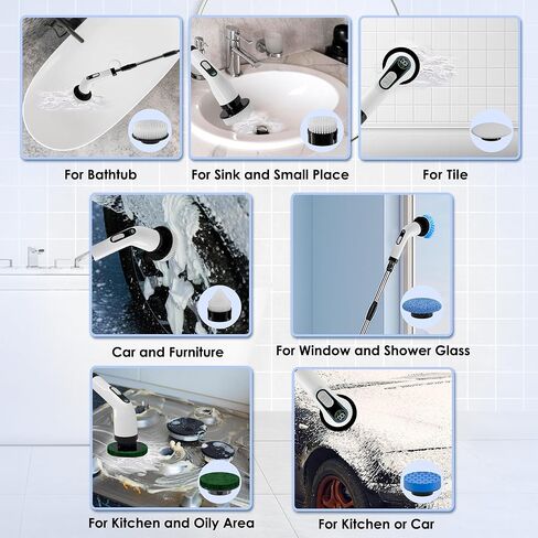 Electric Spin Scrubber for Cleaning, Cordless Power Scrubber with Long Handle, 10 Replaceable Brush Heads, 2-Speed, IPX7 Waterproof for Bathroom, Shower, Tub, Tile & Kitchen in Saudi Arabia