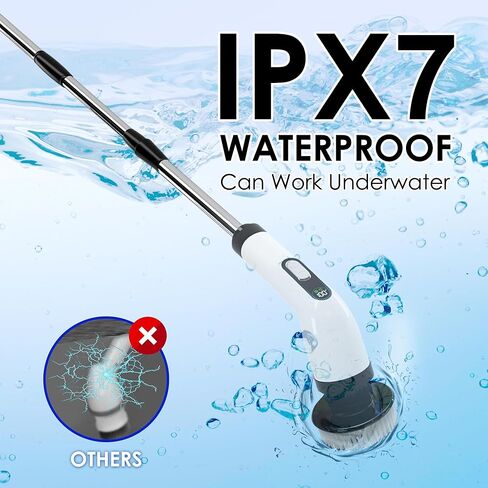 Electric Spin Scrubber for Cleaning, Cordless Power Scrubber with Long Handle, 10 Replaceable Brush Heads, 2-Speed, IPX7 Waterproof for Bathroom, Shower, Tub, Tile & Kitchen in Saudi Arabia