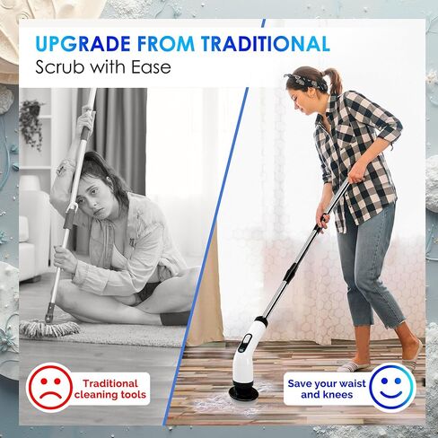 Electric Spin Scrubber for Cleaning, Cordless Power Scrubber with Long Handle, 10 Replaceable Brush Heads, 2-Speed, IPX7 Waterproof for Bathroom, Shower, Tub, Tile & Kitchen in Saudi Arabia