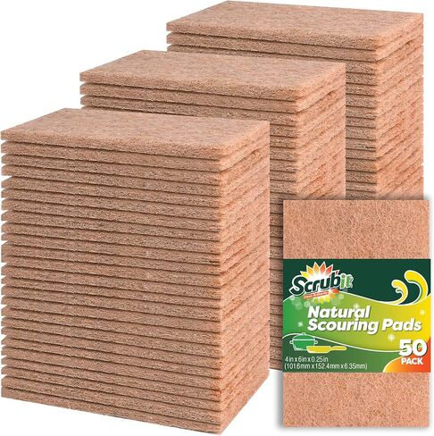 SCRUBIT 50 Pack Natural Scouring Pads - Heavy Duty Scrubbing Pads for Dishes - Non-Scratch - Reusable - Natural, Eco-Friendly, Biodegradable Sisal Brown Sponges for Dishes, Compostable in Saudi Arabia