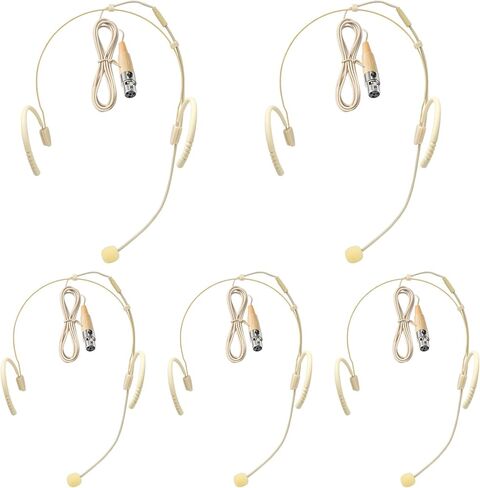 5 Pack Professional Headset/Headworn Microphone Omni-Directional Hanging Condenser Over-Ear TA4F Mini XLR Mic for Shure Hands-Free Microphone with Windscreen,Beige Low Profile Light-Weight in Saudi Arabia