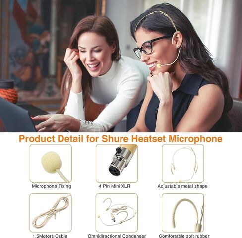 5 Pack Professional Headset/Headworn Microphone Omni-Directional Hanging Condenser Over-Ear TA4F Mini XLR Mic for Shure Hands-Free Microphone with Windscreen,Beige Low Profile Light-Weight in Saudi Arabia