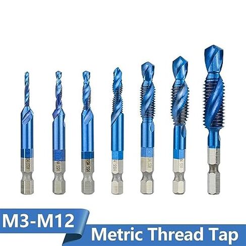 6pcs HSS Thread Tap Set M3 M4 M5 M6 M8 M10 - Precision Screw Machine Taps with Center Punch, Durable Nanos Blue Coated Tap Drill Bits for Metal & Wood, Ideal for DIY & Professionals in Saudi Arabia