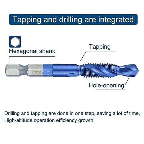 6pcs HSS Thread Tap Set M3 M4 M5 M6 M8 M10 - Precision Screw Machine Taps with Center Punch, Durable Nanos Blue Coated Tap Drill Bits for Metal & Wood, Ideal for DIY & Professionals in Saudi Arabia