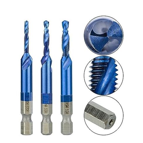 6pcs HSS Thread Tap Set M3 M4 M5 M6 M8 M10 - Precision Screw Machine Taps with Center Punch, Durable Nanos Blue Coated Tap Drill Bits for Metal & Wood, Ideal for DIY & Professionals in Saudi Arabia