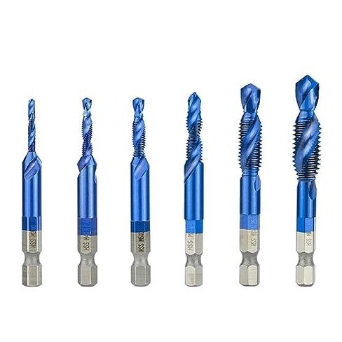 6pcs HSS Thread Tap Set M3 M4 M5 M6 M8 M10 - Precision Screw Machine Taps with Center Punch, Durable Nanos Blue Coated Tap Drill Bits for Metal & Wood, Ideal for DIY & Professionals in Saudi Arabia