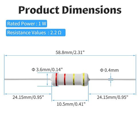 10 PCS 2.2 Ohm Resistor Axial Lead 1W ±5% Tolerance Metal Oxide Film Fixed Resistor,Single Fixed Resistors Flame Proof for DIY Electronics, Audio-Video Projects & Electronic Experiments in Saudi Arabia