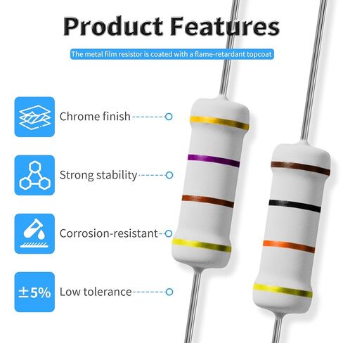 10 PCS 2.2 Ohm Resistor Axial Lead 1W ±5% Tolerance Metal Oxide Film Fixed Resistor,Single Fixed Resistors Flame Proof for DIY Electronics, Audio-Video Projects & Electronic Experiments in Saudi Arabia