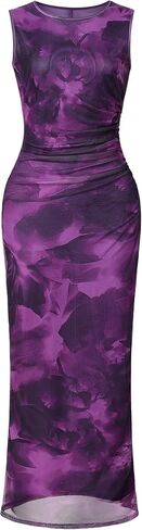 Womens Summer Bodycon Maxi Dresses 2026 Floral Sleeveless Slit Mesh Cocktail Wedding Guest Tank Dress in Saudi Arabia