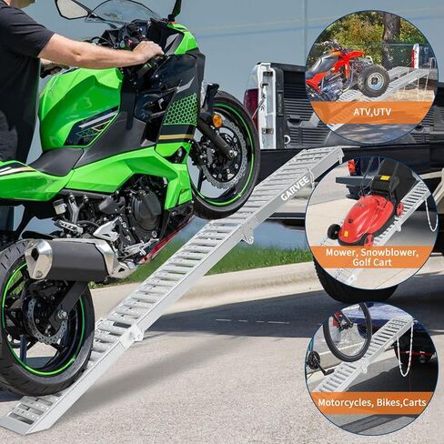 Garvee 72" Loading Ramps for Pickup Trucks, 2-Pack Folding Truck Ramps 1000 Lb Capacity Total, Tri-Fold Design for Motorcycle, Dirt Bikes, Lawn Mowers, ATVs, 72" L x 9" W, Silver in Saudi Arabia