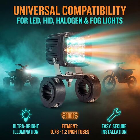 ANKIA 2Pcs Motorcycle LED Light Horizontal Clamp Mounting Bracket Kit Fit on 7/8" Bull Bars Roof Racks Roll Cages for Motorcycle ATV UTV Spotlights Fog Light Mount Motorbike Accessories (M10) in Saudi Arabia