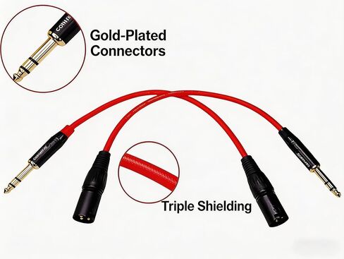 كابل صوت متوازن XLR ذكر إلى 1/4 TRS مكون من قطعتين - مطلي بالذهب الاحترافي لخلاط تسجيل الاستوديو Preamp in Kuwait