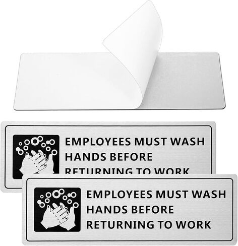 2 Pack Employees Must Wash Hands Sign, Self Adhesive Stainless Steel Signage - 9x3 Inch Waterproof Wash Hands Signs for Office Bathroom Kitchen Indoor Outdoor Use in Saudi Arabia