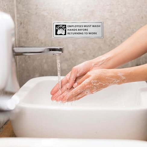 2 Pack Employees Must Wash Hands Sign, Self Adhesive Stainless Steel Signage - 9x3 Inch Waterproof Wash Hands Signs for Office Bathroom Kitchen Indoor Outdoor Use in Saudi Arabia