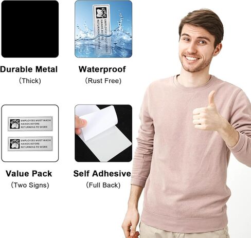 2 Pack Employees Must Wash Hands Sign, Self Adhesive Stainless Steel Signage - 9x3 Inch Waterproof Wash Hands Signs for Office Bathroom Kitchen Indoor Outdoor Use in Saudi Arabia