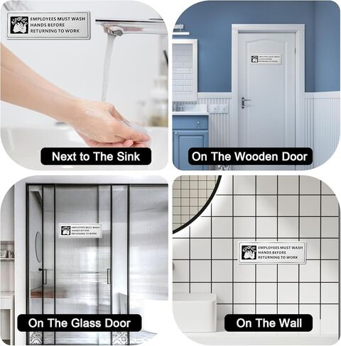 2 Pack Employees Must Wash Hands Sign, Self Adhesive Stainless Steel Signage - 9x3 Inch Waterproof Wash Hands Signs for Office Bathroom Kitchen Indoor Outdoor Use in Saudi Arabia