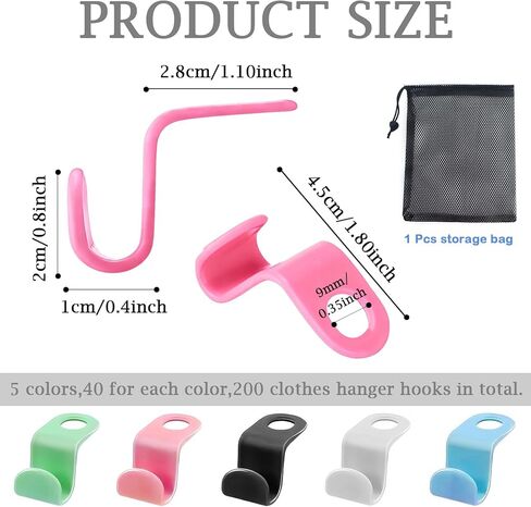 200 Pcs Hanger Hooks,Clothes Hanger Connector Hooks,Space Saving Hanger Hooks,Plastic Connectors Hooks for Clothes,Cascading Hanger Extenders for Closet Organizers,5 Colors in Saudi Arabia