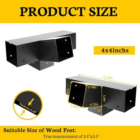 مجموعات دعامة Pegola 15° 4 اتجاهات، دعامات عمود السقف المائل DIY مقاس 4 × 4 بوصة (فعلي: 3.5 بوصة × 3.5 بوصة) دعم خشبي لدعم الشعاع، 13 دعامة شديدة التحمل للأجنحة وشرفات المراقبة والأكواخ والكبائن (عبوة واحدة) in Kuwait