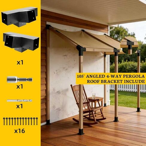 مجموعات دعامة Pegola 15° 4 اتجاهات، دعامات عمود السقف المائل DIY مقاس 4 × 4 بوصة (فعلي: 3.5 بوصة × 3.5 بوصة) دعم خشبي لدعم الشعاع، 13 دعامة شديدة التحمل للأجنحة وشرفات المراقبة والأكواخ والكبائن (عبوة واحدة) in Kuwait