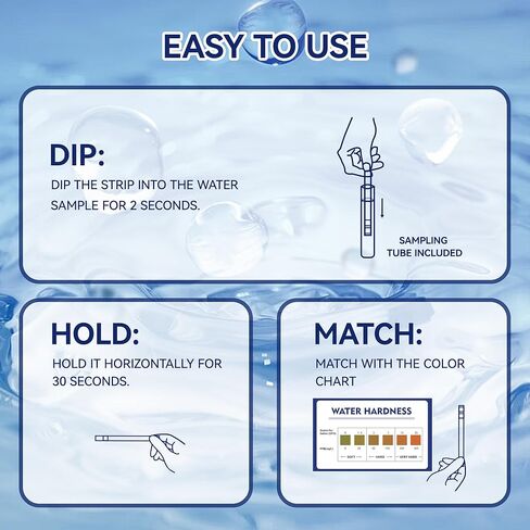 Water Hardness Test 200 Strips Kit for Home Drinking Water and Pool Spa, Water Softener Hard Water Testing Strips, Tap Well Tester Kit for Calcium & Magnesium (0-425 ppm) with Sample Tube in Saudi Arabia