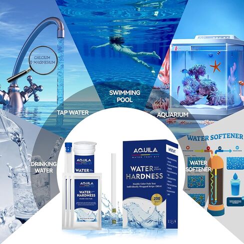 Water Hardness Test 200 Strips Kit for Home Drinking Water and Pool Spa, Water Softener Hard Water Testing Strips, Tap Well Tester Kit for Calcium & Magnesium (0-425 ppm) with Sample Tube in Saudi Arabia