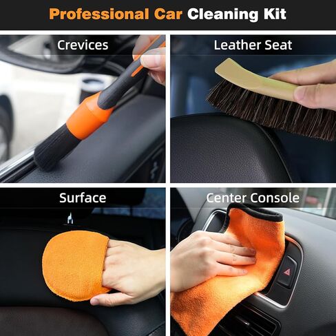 10PCS Car Detailing Brush Set Bristle Horse Hair Boars Brush with Elbow Adapter, Microfiber Wax Applicator Pads, Drying Towel and Cleaning Gel, Cleaning Kit for Car Interior & Exterior in Saudi Arabia