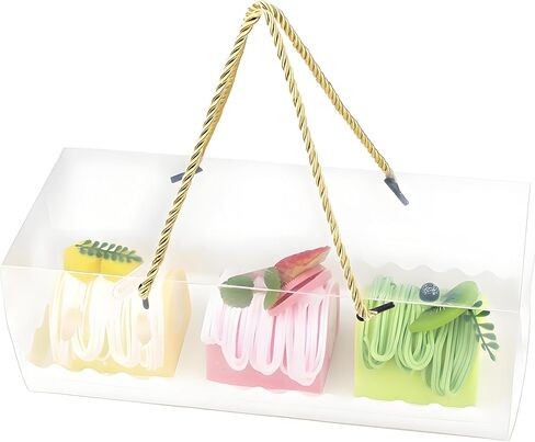 Amonk 10Packs Clear Roll Cake Boxes, 11x4x4in Cake Take Out Containers Transparent Swiss Roll Cake Containers with Gold Rope Handle & Stickers Plastic Gift Boxes for Party in Saudi Arabia