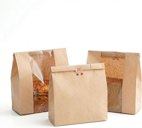 50 Pack Bread Bags for Homemade Bread, Large Sourdough Bread Bags with Window and Stickers, Greaseproof Kraft Paper Bakery Bags for Loaf Packaging, Gifting & Bread Storage, 8.3"x3.5"x13.8" in Saudi Arabia