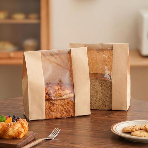 50 Pack Bread Bags for Homemade Bread, Large Sourdough Bread Bags with Window and Stickers, Greaseproof Kraft Paper Bakery Bags for Loaf Packaging, Gifting & Bread Storage, 8.3"x3.5"x13.8" in Saudi Arabia