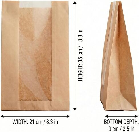 50 Pack Bread Bags for Homemade Bread, Large Sourdough Bread Bags with Window and Stickers, Greaseproof Kraft Paper Bakery Bags for Loaf Packaging, Gifting & Bread Storage, 8.3"x3.5"x13.8" in Saudi Arabia